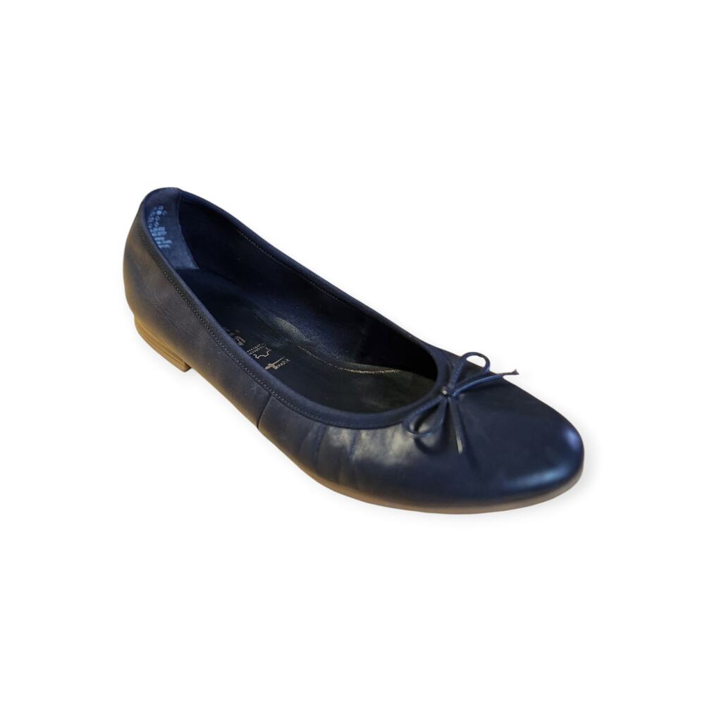 Tamaris Navy Blue Leather Ballet Flat Slip On Cushioned Shoe Women Size 39 7.5